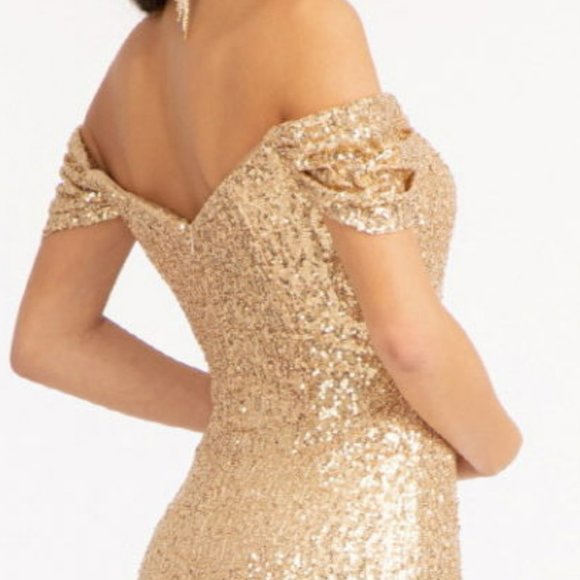 NEW GOLD  Sheath Green Evening Long Prom Party OFF SHOULDER SHEATH Dress gl3064 - Picture 4 of 5